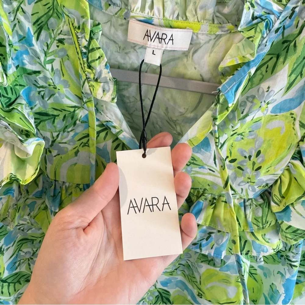 NWT Avara Maddie Ruffled Tie‎ Neck Top Large - Picture 2 of 8